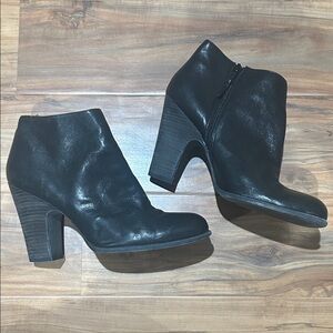 Stuart Weitzman Black Leather Block Heel Boots Sz 9 Side Zip